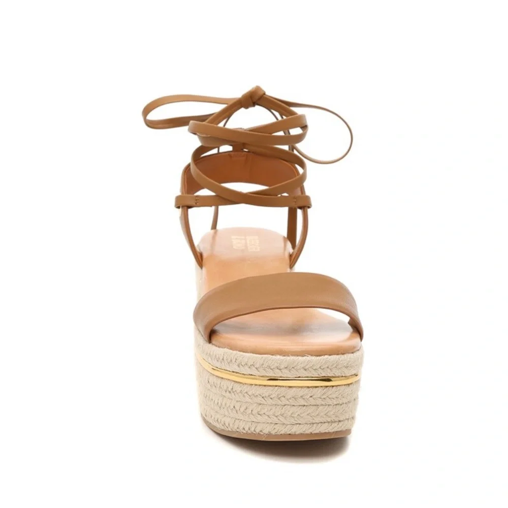 BLEECKER & BOND ODETTE ESPADRILLE WEDGE SANDAL Brown Wrap